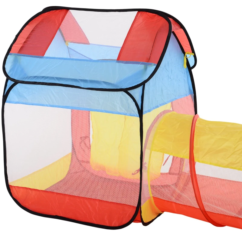 HOMCOM 3 em 1 tenda 1 túnel com 2 tendas Zona infantil e exterior pop-up Poliéster Mais de 3 anos Vermelho Amarelo Azul