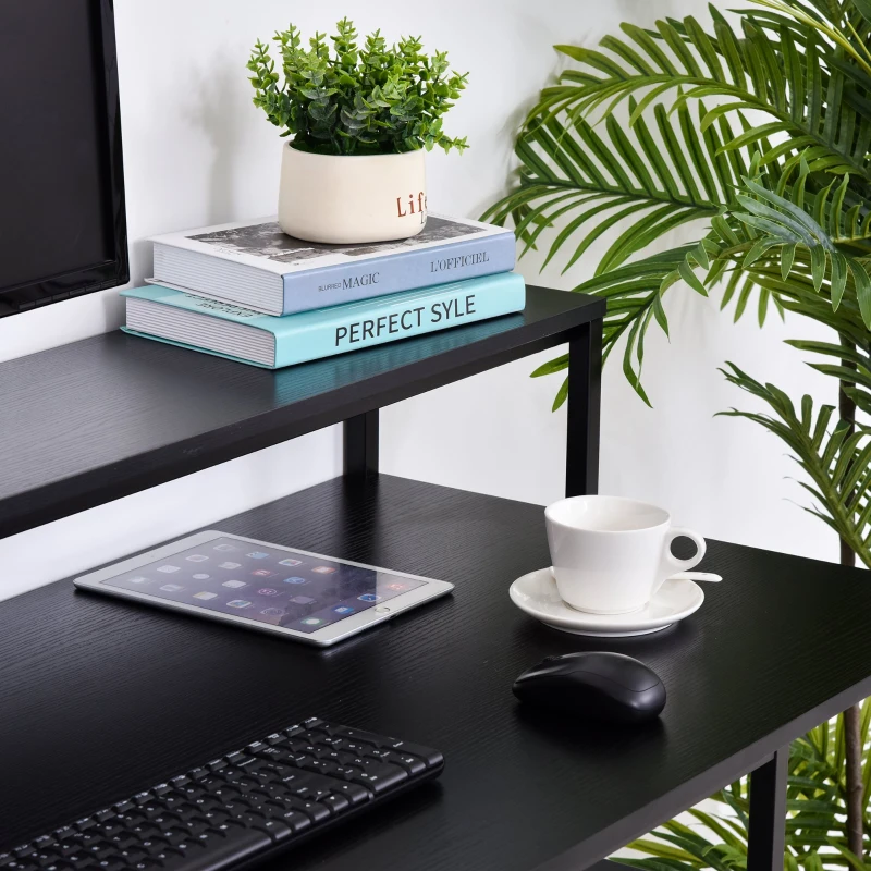 HOMCOM Mesa para Computador com Prateleiras Pés Ajustáveis ​​Moldura de Metal 140x60x93 cm