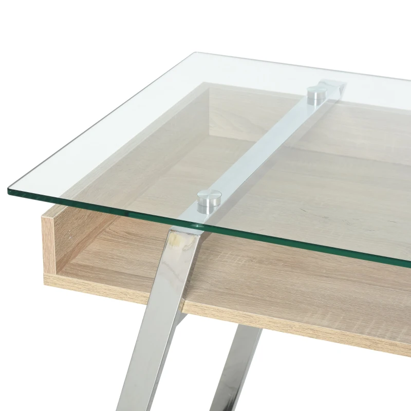 HOMCOM Mesa de Computador com Prateleira de Teclado Vidro Temperado 120x60x74,5 cm Carvalho