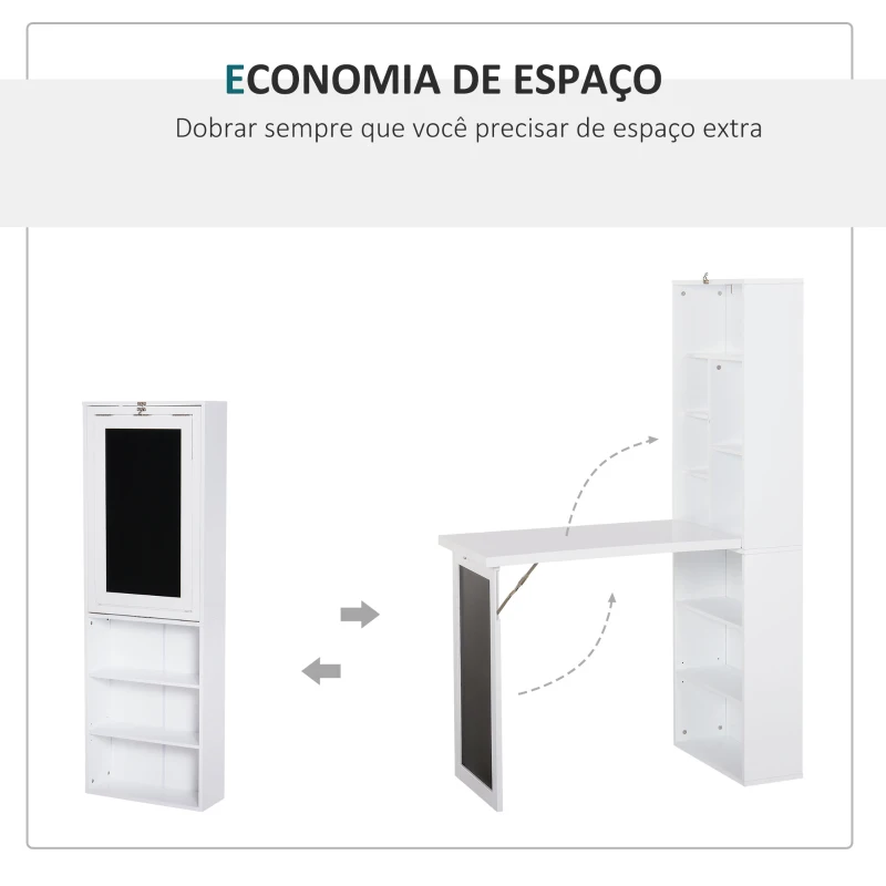 HOMCOM Secretária Dobrável com Prateleira Quadro Preto e Várias Estantes Conversíveis ​​98x51x153 cm Branco