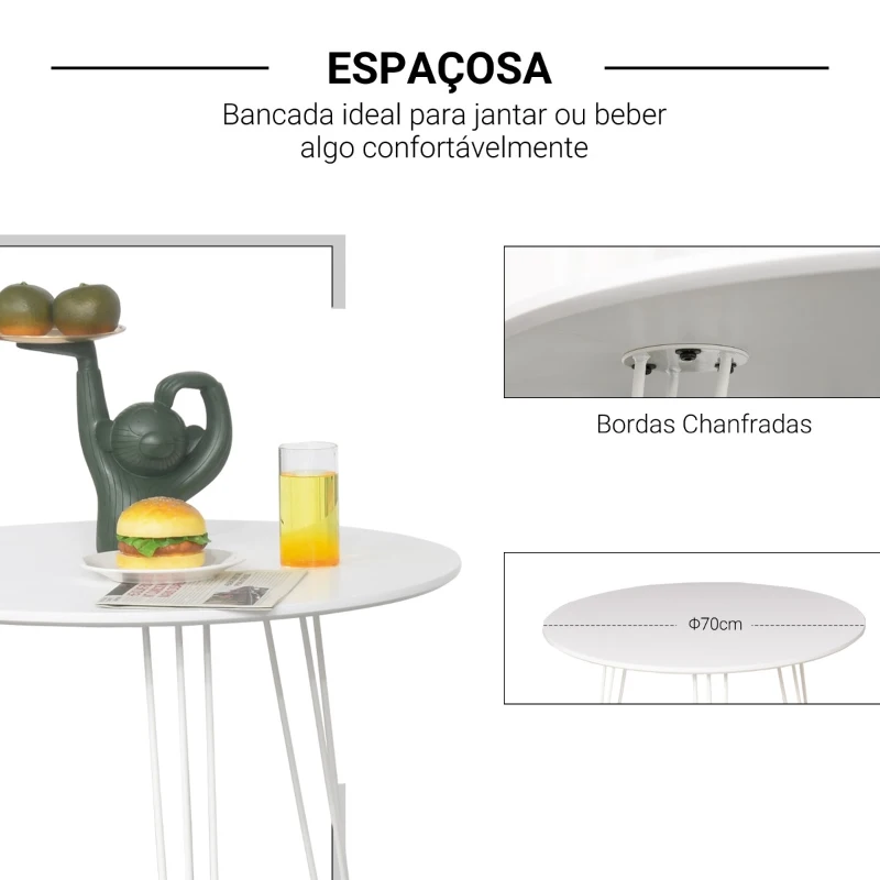HOMCOM Mesa de Sala de Jantar Redonda com Pés em Forma de Garfo Metálicos Estilo Moderno para Cozinha Sala de Estar Cafeteria Ø70x75cm Branco