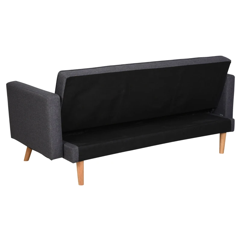 HOMCOM Sofá- cama 3 lugares com apoio de braços Pernas levantadas 187x90x86.5 Cinza