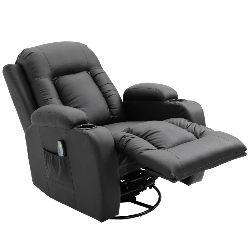 HOMCOM Cadeira de massagem Reclinável até 150° Cadeira de relaxamento com 8 pontos de massagem vibratória Função de aquecimento lombar Controle remoto 90x93x103 cm Preto