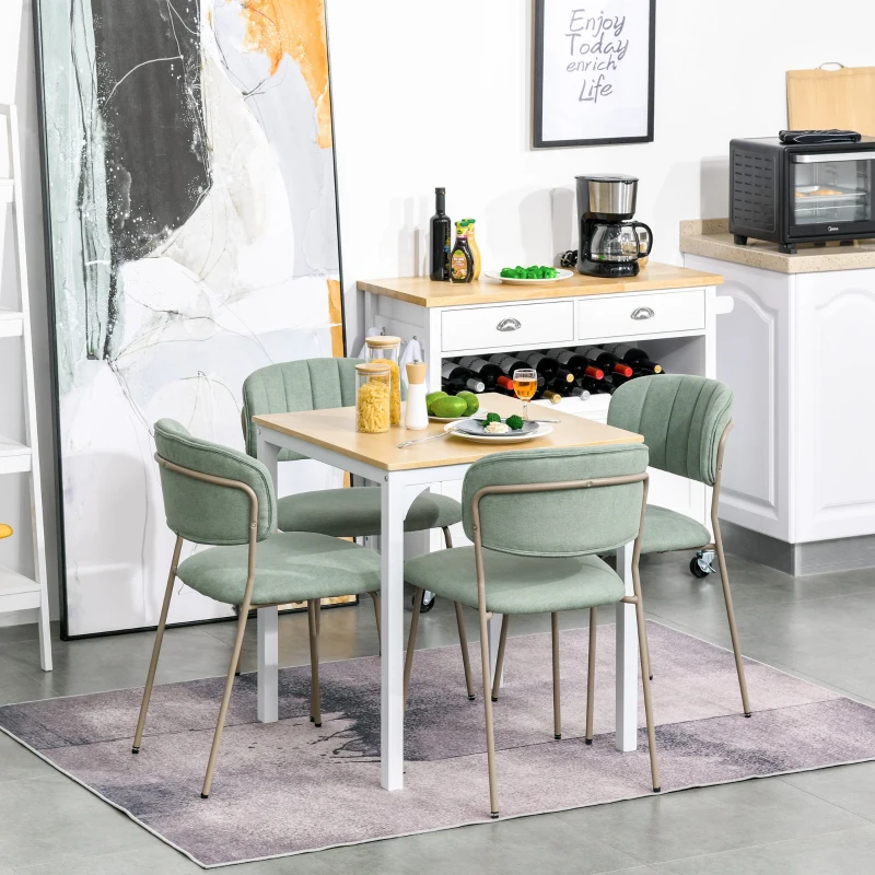 HOMCOM Conjunto de 4 Cadeiras de Sala de Jantar Empilháveis com Pés de Metal Estilo Moderno Nórdico para Cozinha Bar Restaurante Carga Máx. 100kg 49,5x55x81cm Verde