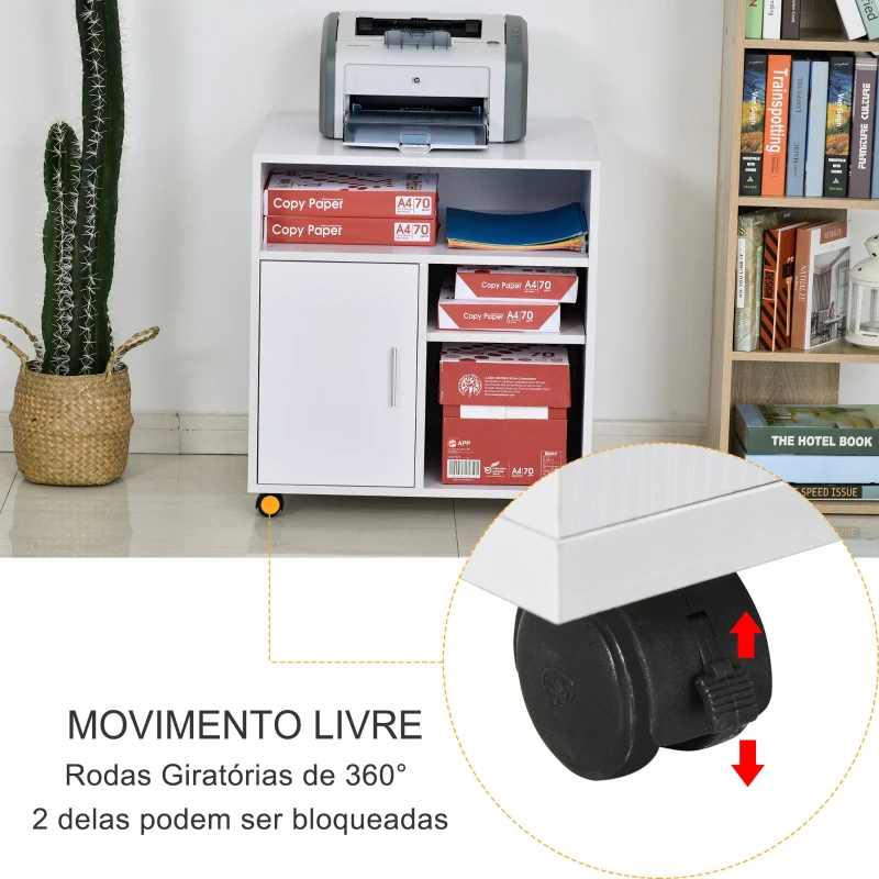 HOMCOM Armário de Escritório para Impressora Multifuncional com Prateleiras e Amplo Espaço de Armazenamento 60x50x65,5 cm Branco