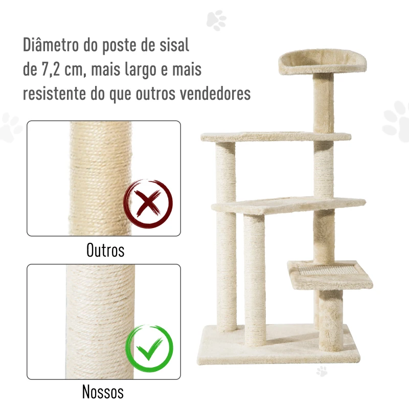 PawHut Árvore arranhador para gato com poste cama plataforma com cobertor veludo de sisal 50x50x100cm bege