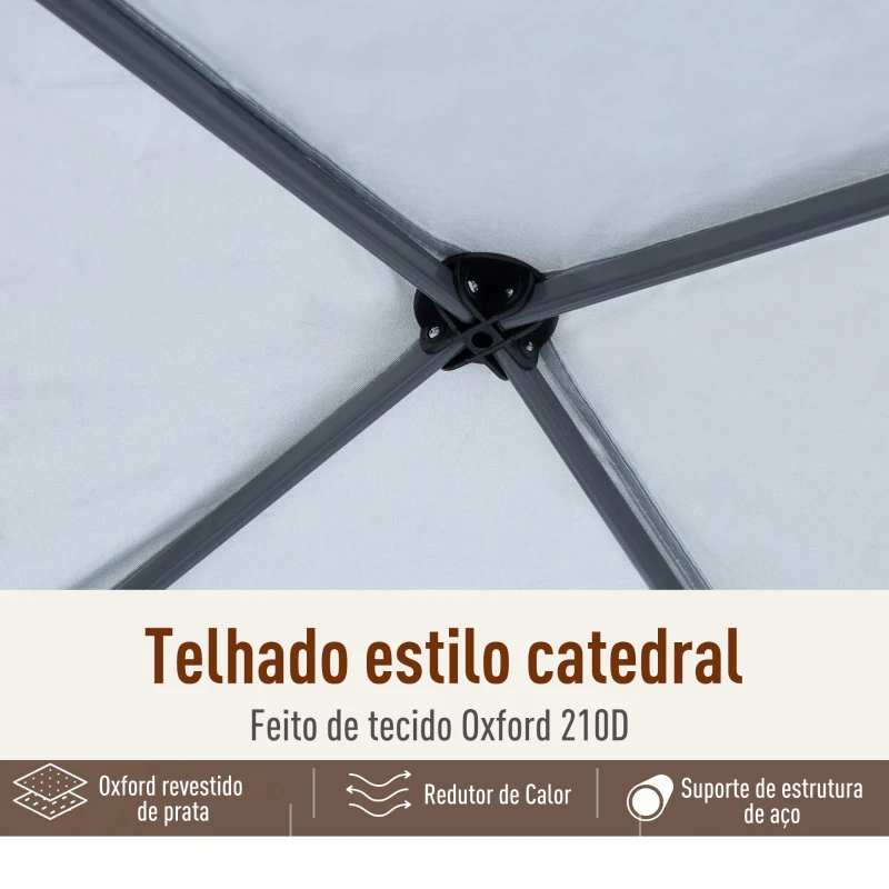 Outsunny Tenda dobrável para jardim 3x3m Redes mosquiteiras Removível com zíper 4 orificios de drenagem tecido oxford 420D Branco
