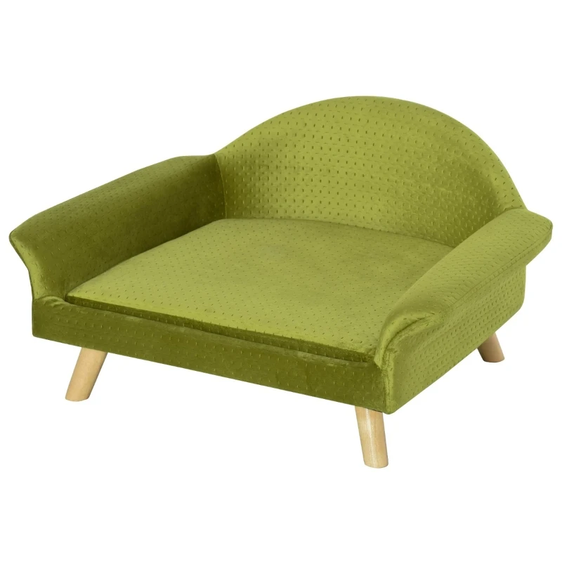 PawHut Sofá-cama para animais de estimação Sofá para cães Gatos com almofada acolchoada removível Pernas de madeira 73x58x37 cm Latão de veludo
