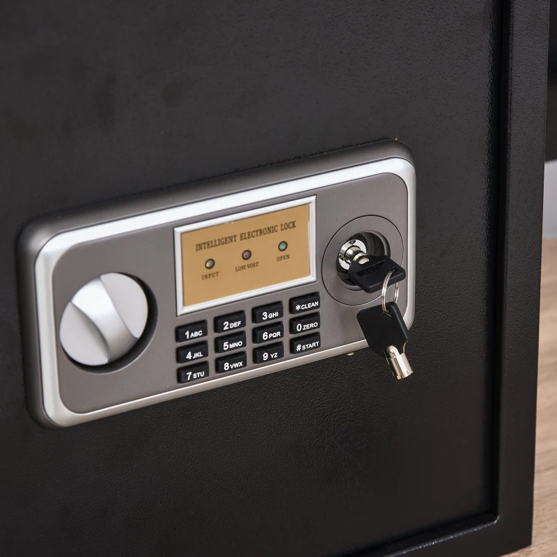 HOMCOM Cofre eletrônico com chave 2 códigos Capacidade de 32L Aço 35x30x39,3 cm