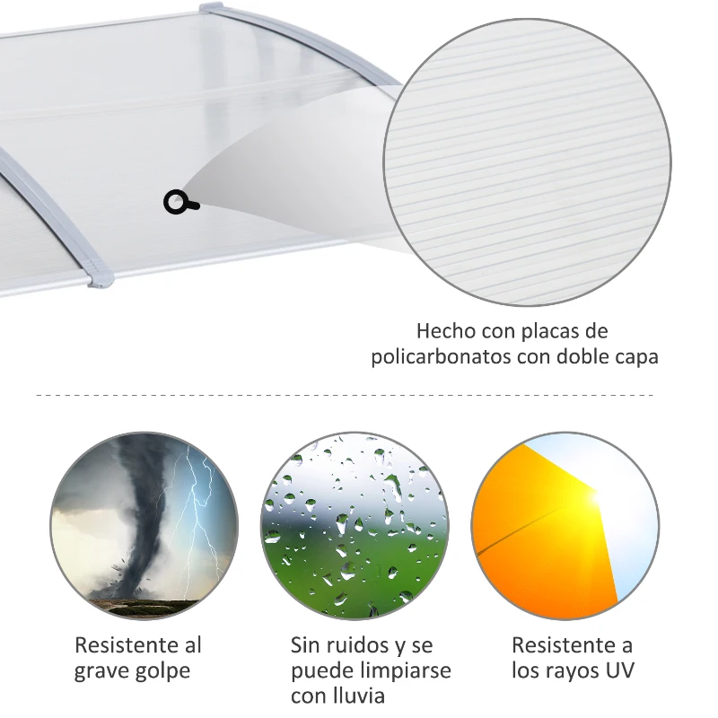 Outsunny Alpendre para Portas e Janelas com Proteção contra Sol e Chuva - 200 x 100 x 28 cm