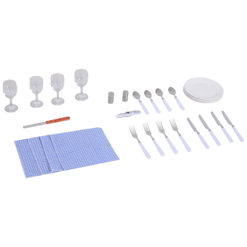 Outsunny Cesta de piquenique  para 4 pessoas  inclui acessórios 46x32x27cm