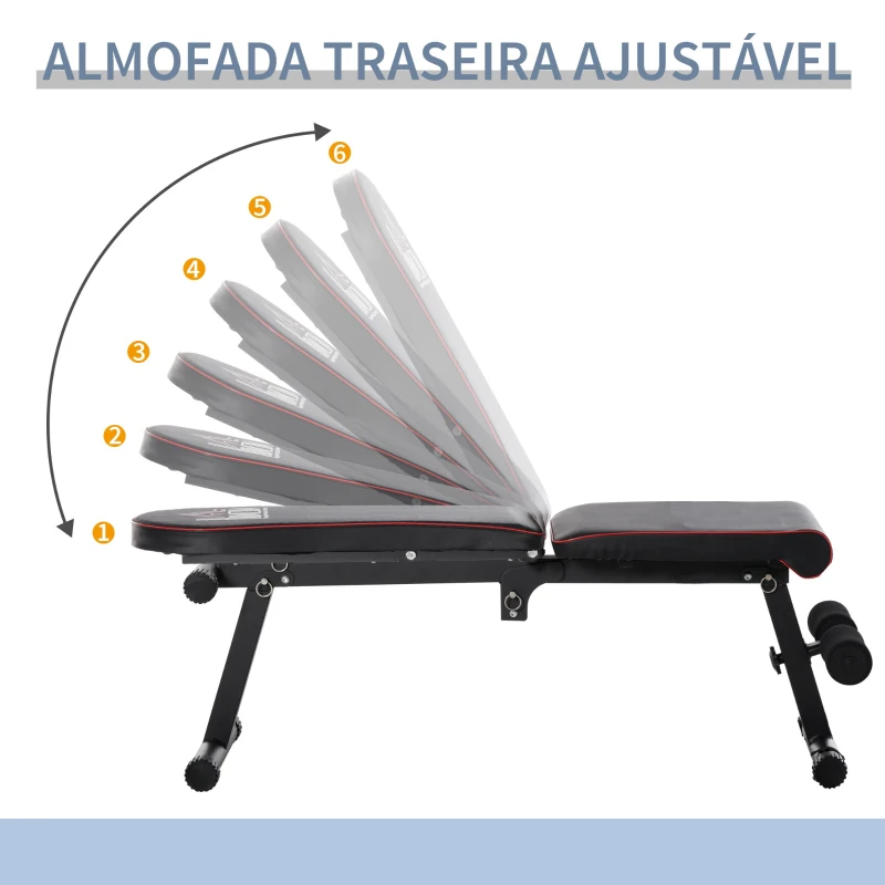 HOMCOM Banco de peso dobrável com altura ajustável e ângulo do encosto ajustável de 6 níveis para Elevação abdômen 130x37x45-108 cm preto