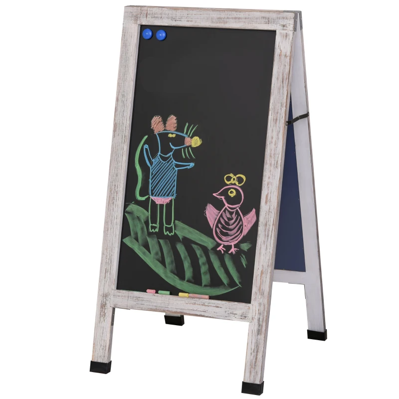 Vinsetto Painel publicitario Magnético Dobrável com Dupla Face cavalete de Madeira com Apagador 2 Imás e 5 Gizes 51x58x98,5cm Preto e Madeira