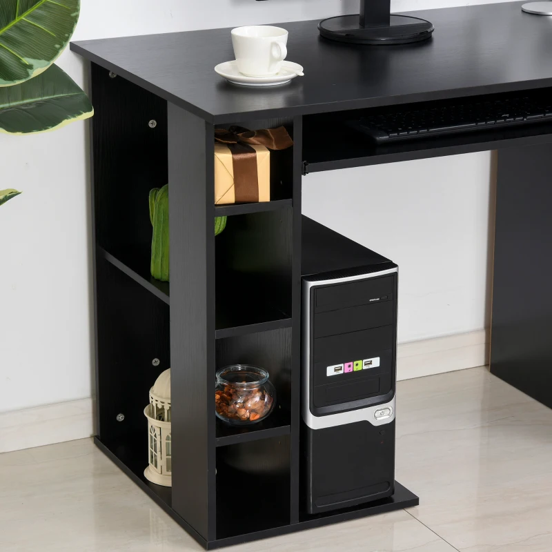HOMCOM Secretária para Escritório com Prateleiras Abertas Gabinete Suporte para Cpu e Bandeja Removível 120x60x74 cm Preto