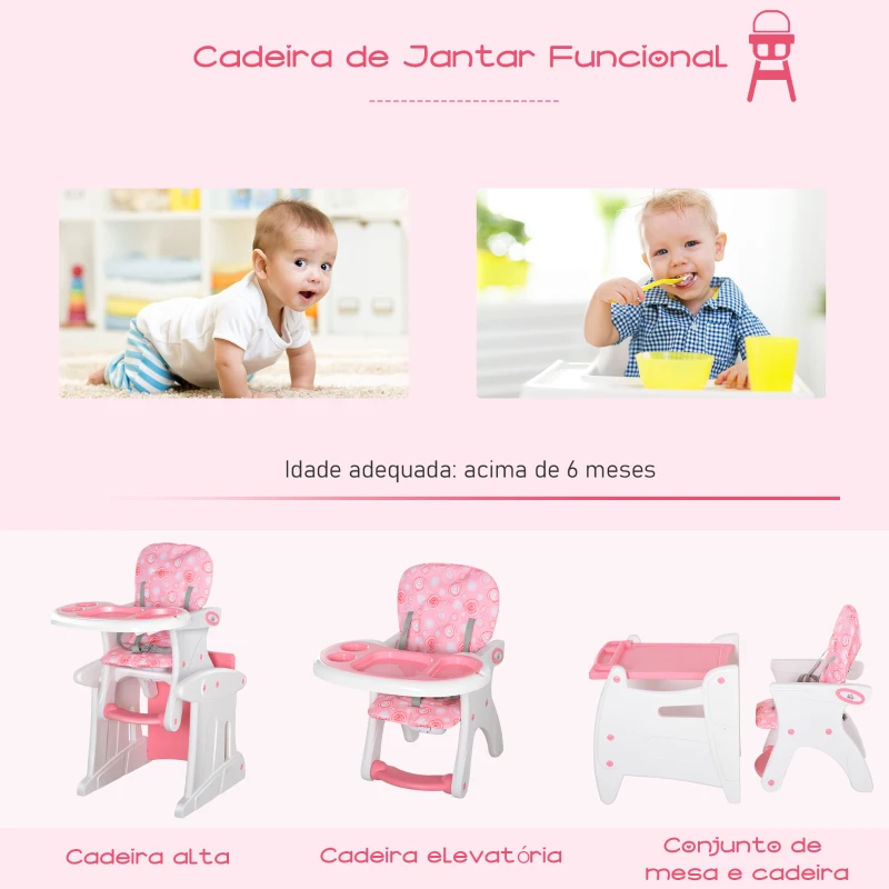 HOMCOM Cadeira para bebês acima de 6 meses 3 posições ajustáveis Acolchoado 57×59×105cm Rosa