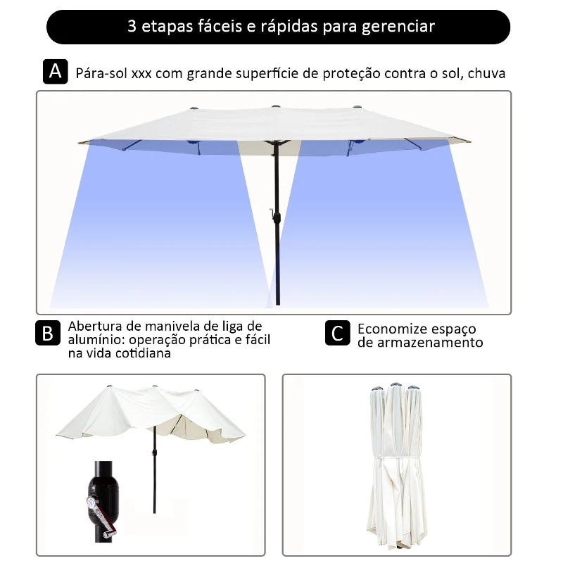 Outsunny Chapéu de Sol Duplo para Jardim 4,6x2,7x2,4m Chapéu de Sol Anti UV com Manivela para Exterior Bege