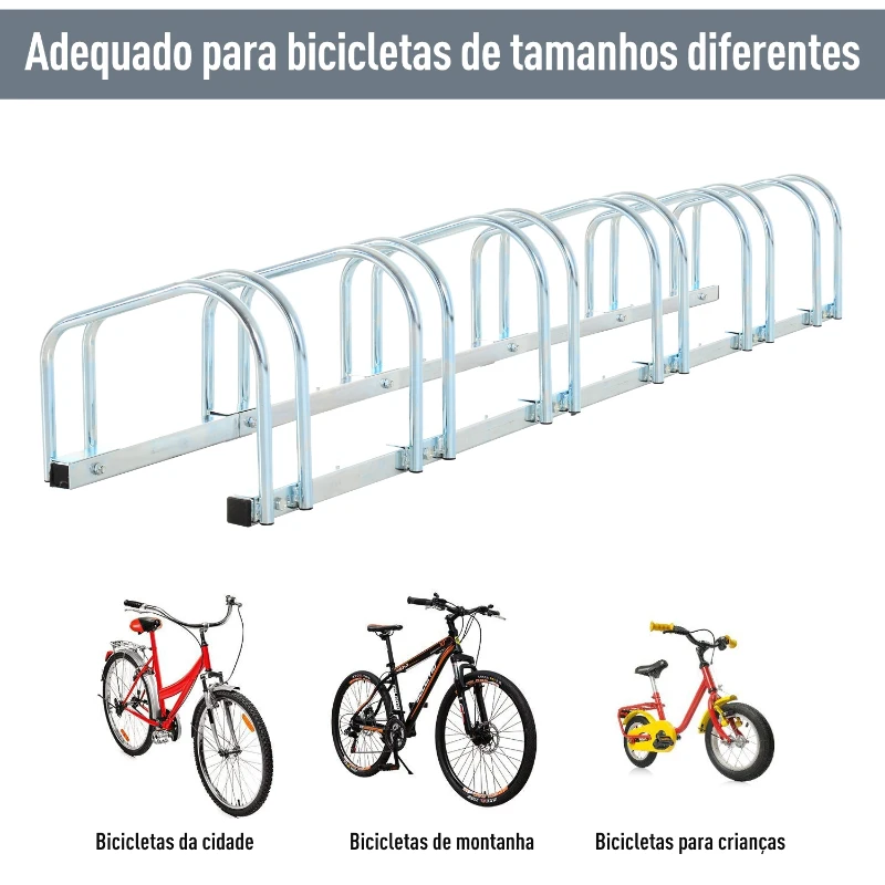 HOMCOM Estacionamento para 6 Bicicletas Suporte de Aço para Estacionar Bicicletas no Chão para Interior e Exterior 160x33x27cm Prata