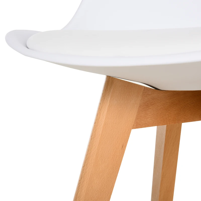HOMCOM Conjunto de 2 cadeiras de jantar com pés de madeira maciça 47x55x80 cm Branco