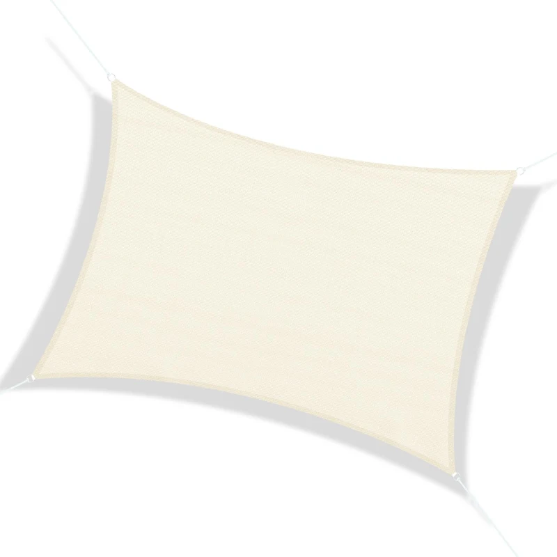 Outsunny Vela de Sombra Retangular 4x6 m Toldo de Vela HDPE com Proteção UV Aneis em Forma de D e Cordas para Jardim Pátio Piscina Creme