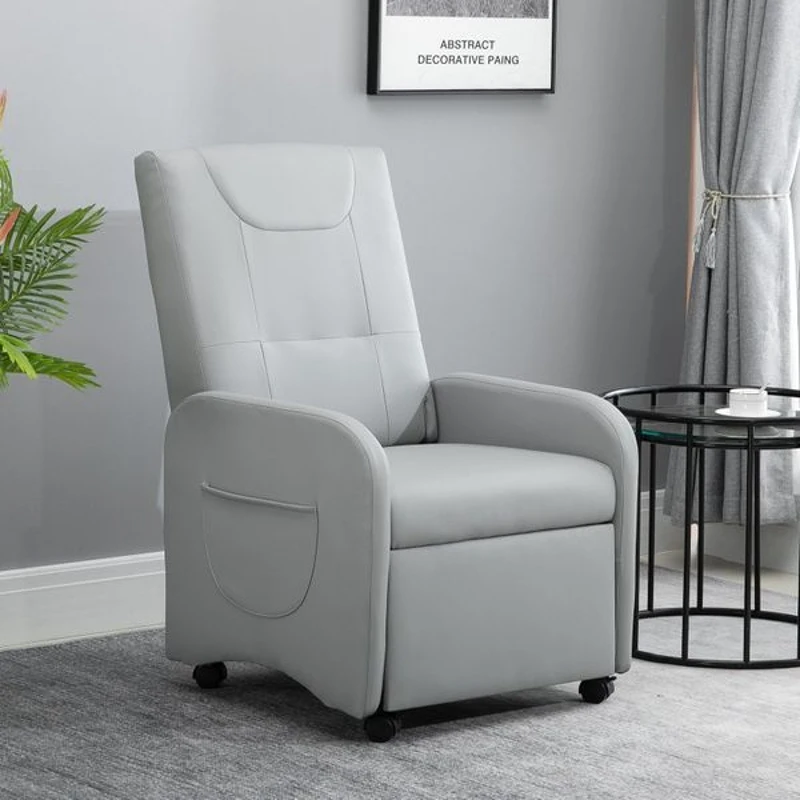 HOMCOM Poltrona Relaxante Reclinável Dobrável até 120 ° com Apoio para os Pés Extensível com Rodas  Couro PU