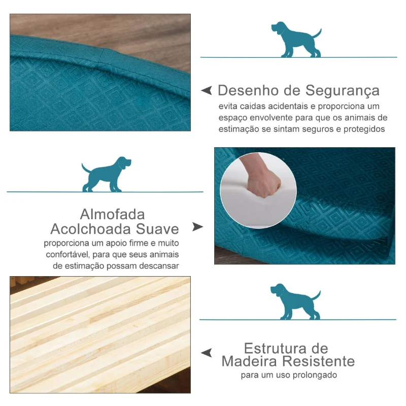 PawHut Sofá-cama para cães pequenos Gatos com almofada removível acolchoada com bordas levantadas base de metal 64x40x24 cm Turquesa