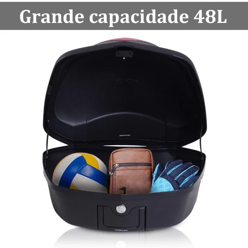 HOMCOM Mala para Motocicleta Mala para Mota Capacidade de 48L com Fechadura e 2 Chaves 56,5x44x32 cm Preto e Vermelho