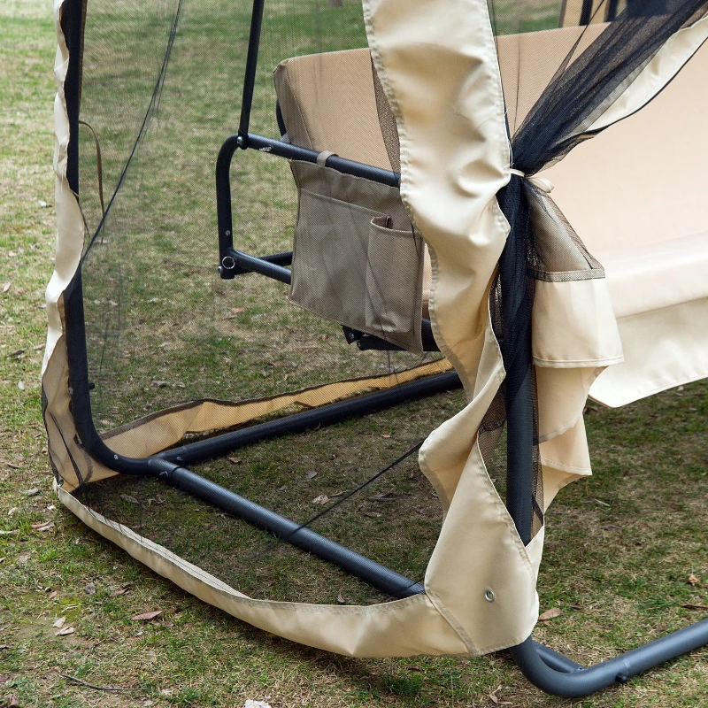 Outsunny Baloiço de Jardim de 3 Lugares Convertível em Cama com Rede Mosquiteira para Terraço Balcão Exterior Carga Máxima 300kg 240x140x197cm Creme