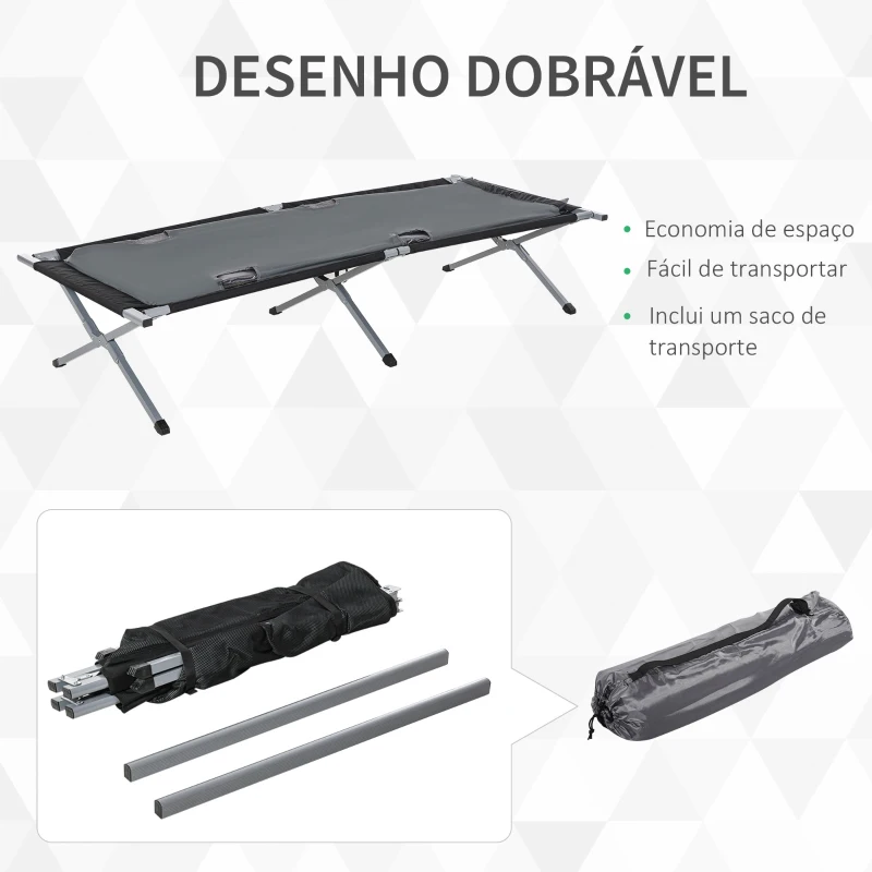 Outsunny Cama de acampamento dobrável de alumínio com bolsa de transporte portátil carga 114 kg  210x86x42 cm cinza