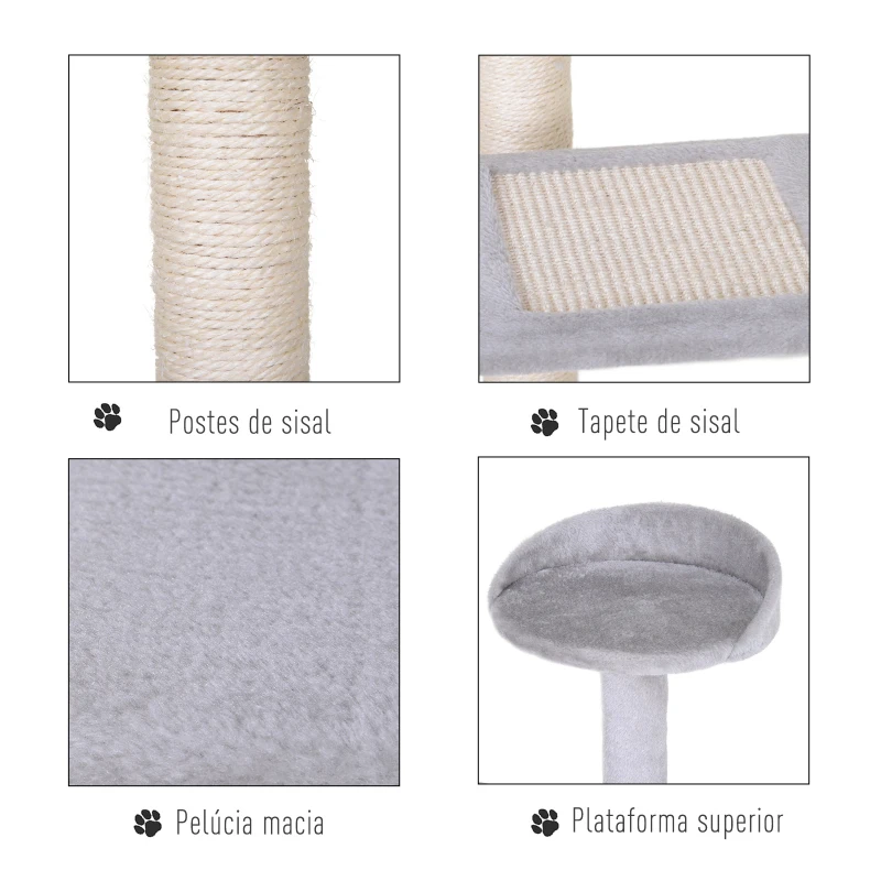 PawHut Arranhador  3 Plataformas para Arranhar 48x48x99.5 cm  de Madeira coberta  de Pelucía  Sisal