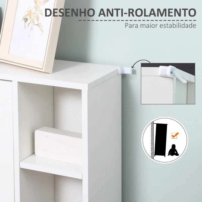 Kleankin Armário Casa de Banho de Madeira com 8 Prateleiras Abertas e 1 Porta com Prateleiras Ajustáveis Móvel Auxiliar Multiuso para Cozinha Sala de Estar 71x22x100cm Branco