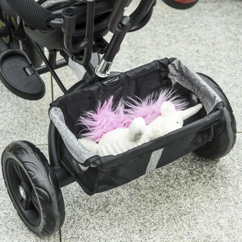 HOMCOM Triciclo para Crianças 2 em 1com capota ajustável acima de 18 Meses cinza 92x51x110cm