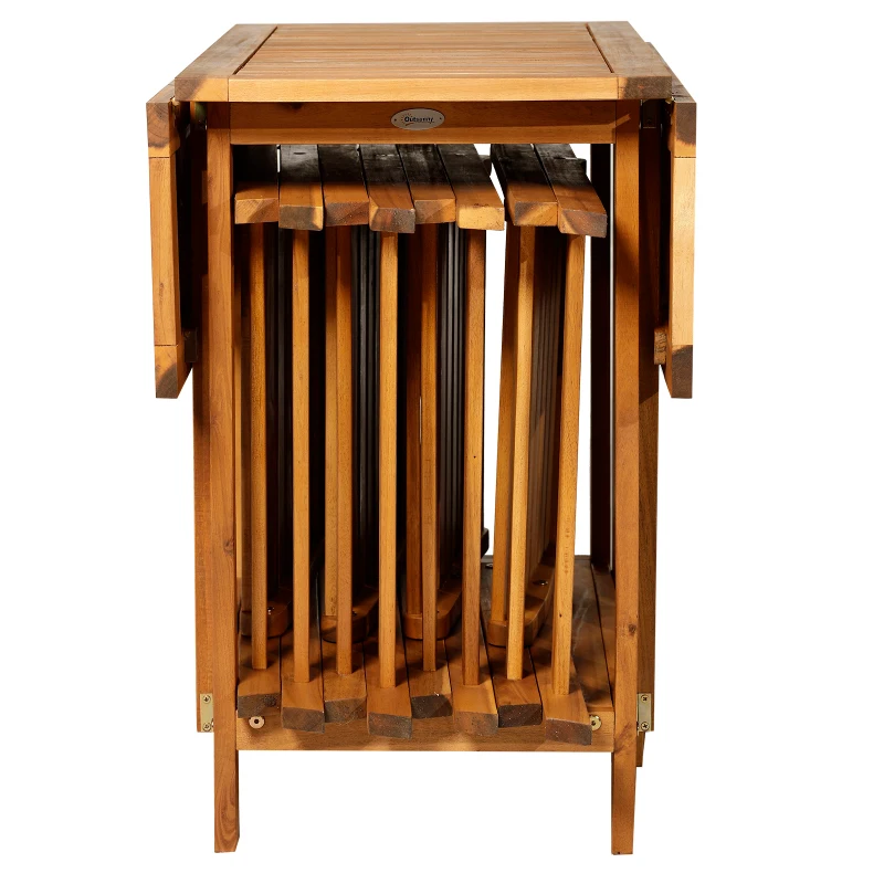 Outsunny Jogo de Sala de Jantar Dobrável 5 Peças Conjunto de Mesa e 4 Cadeiras Madeira de Acácia para Exterior Jardim Terraço Pátio