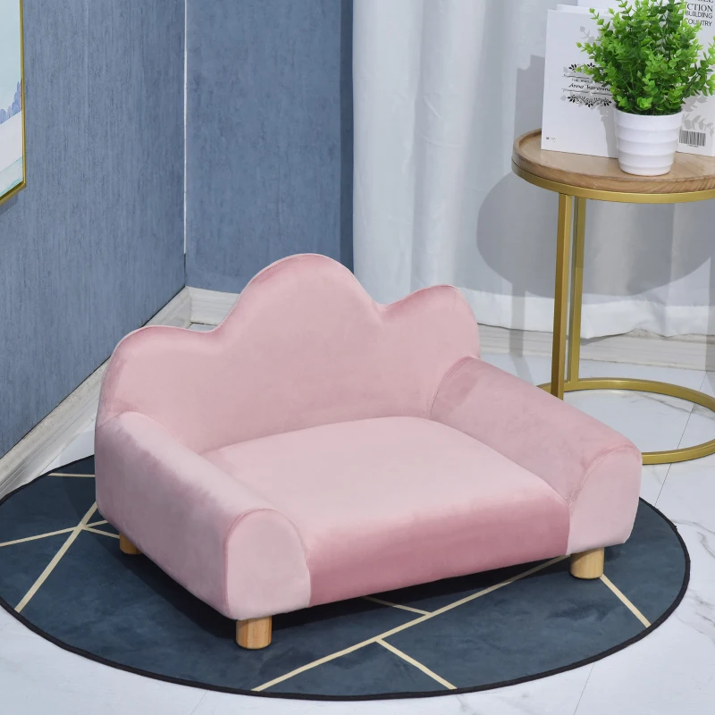 PawHut Sofá para Animais de estimação Pequenos Encosto em forma de ondas 63x43x40 cm Rosa