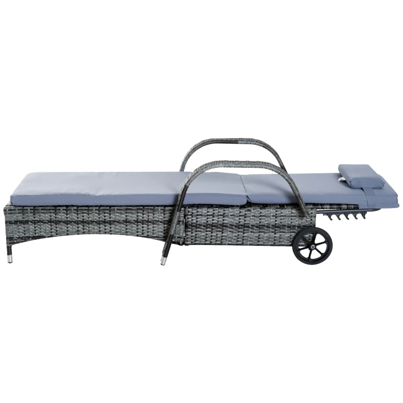 Outsunny Conjunto de 2 Espreguiçadeiras com Mesa de Vime Chaise Longue Almofadas Acolchoadas para Jardim Cinza