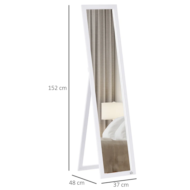HOMCOM Espelho de pé de Corpo Inteiro Retangular Espelho de Parede com 2 Formas de Uso para Dormitórios Sala de Estar Corredor 37x48x152cm Branco