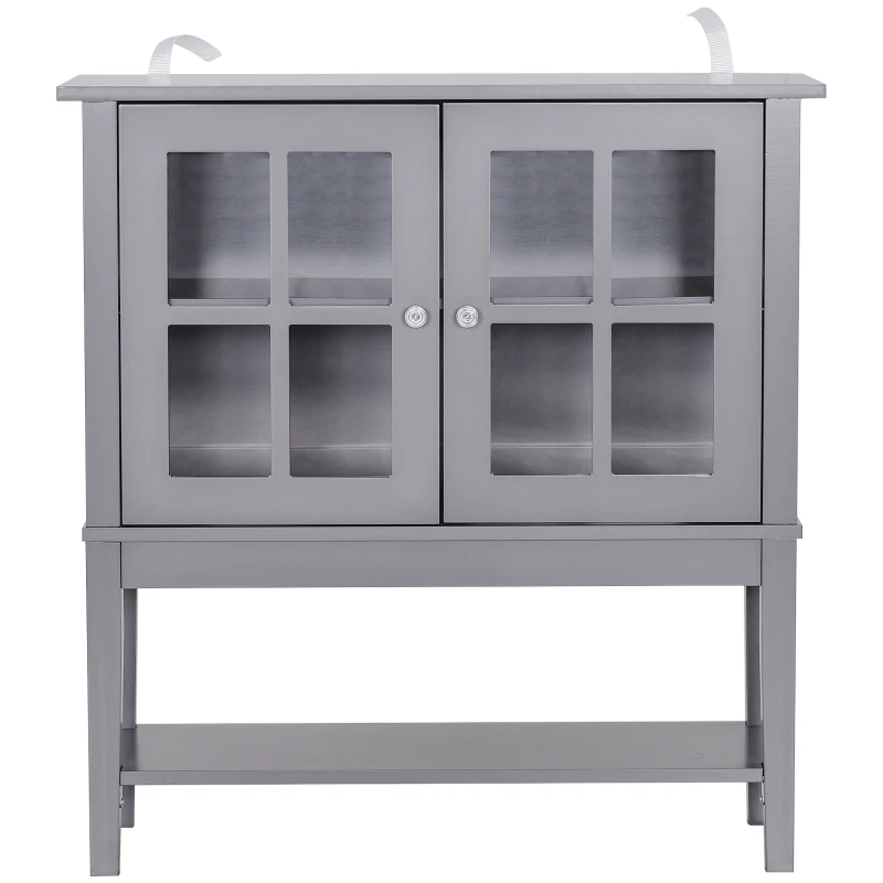 HOMCOM Aparador Vitrina Multifuncional para Entrada Cozinha Salas de Estar Aparador com Prateleiras 2 Portas e Anti-Tombo 80x28x84cm Cinza