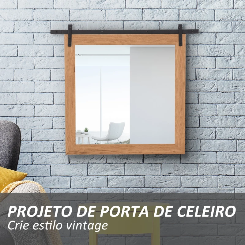 HOMCOM Espelho de banheiro montado na parede com desenho de porta deslizante de celeiro 84x2x74 cm Madeira e preto