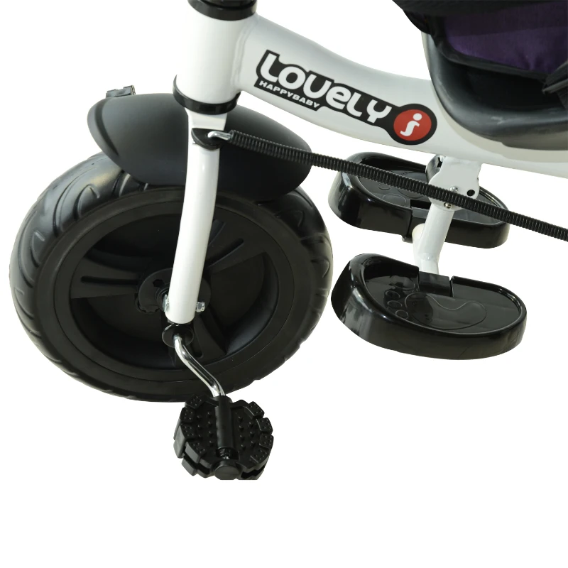 HOMCOM Triciclo para Crianças com Capota de Ferro, Plástico e Tela Cor Roxo e Branco 92x51x110 cm