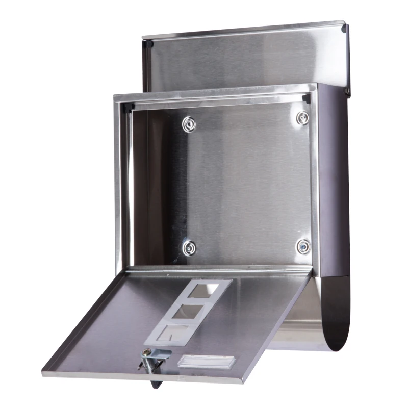 HOMCOM Caixa Externa de Aço Inoxidável para Cartas,  Resistente à Água com Fecho para Montagem na Parede 30,5x9,6x33,5cm