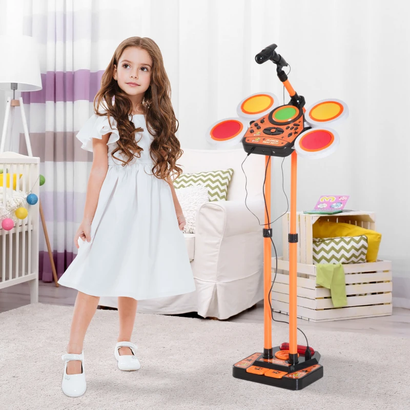 HomCom Kit Tambor de Jazz com Microfone Bateria Electrónica Infantil Jogo Musical de Instrumentos com MP3 sons 45x25x140cm