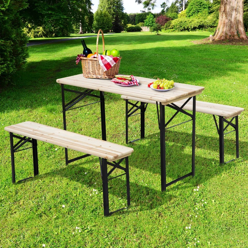 Outsunny Conjunto de mesa e bancos dobráveis para piquenique 120x50x76cm