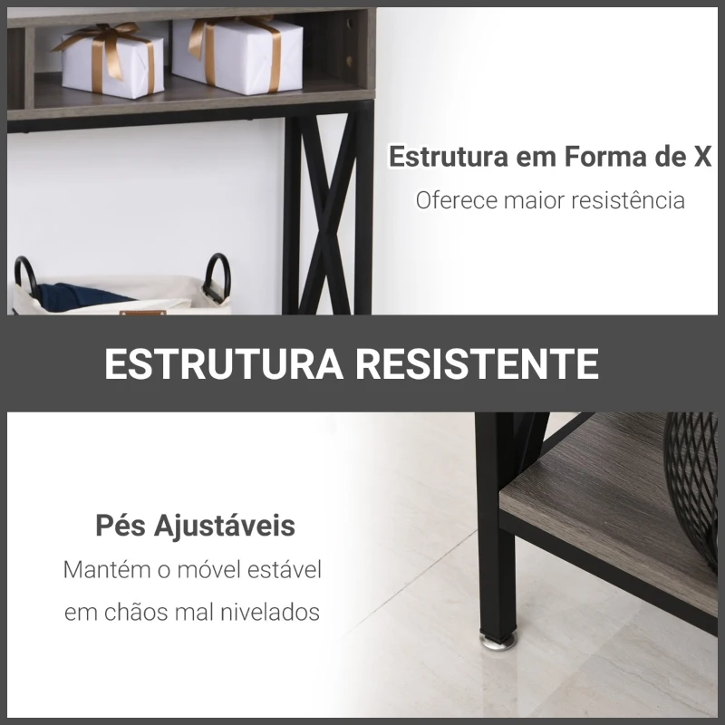 HOMCOM Mesa Consola Móvel de Entrada corredor Estilo Industrial Vintage com 3 Prateleiras e Estrutura Metálica 120x23,5x75cm Cinza e preto