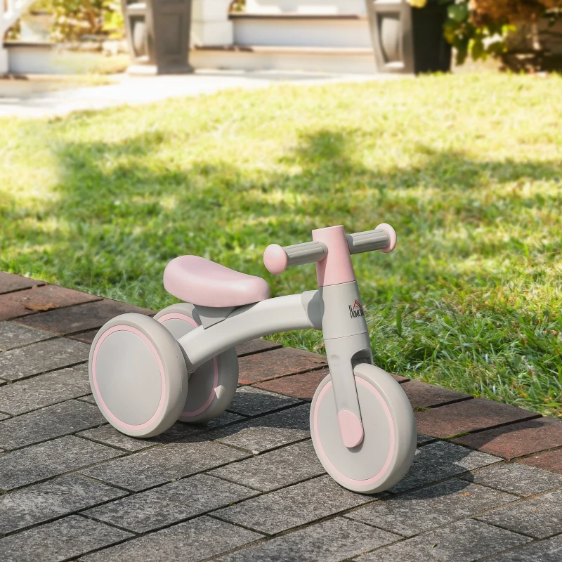 HOMCOM Bicicleta sem Pedais para Crianças de 1-3 Anos Bicicleta de Equilíbrio com 3 Rodas Silenciosas Carro Andador de Bebé 60x24x37cm Rosa