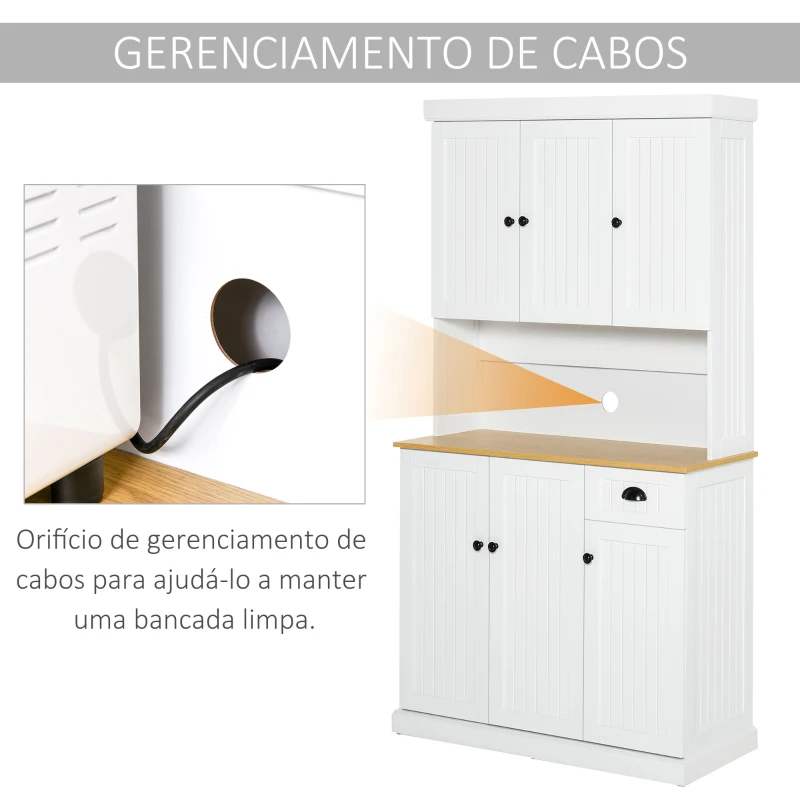 HOMCOM Armário de Cozinha Armário Organizador com 7 prateleiras e uma gaveta removível 4 portas com prateleiras ajustáveis ​​101x39x180 cm Branco