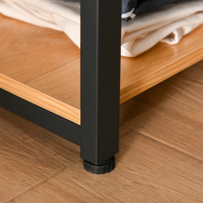 HOMCOM Cabide de entrada 2 em 1 com várias prateleiras e barra para pendurar para corredor Quarto sala de estar 80x40x190 cm Madeira natural preta