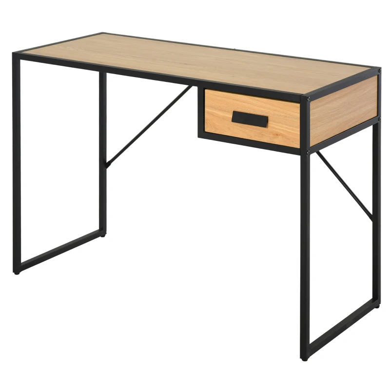 HOMCOM Mesa de escritório com Gaveta projeto Compacto Retro 110x45x76 Cor Madeira