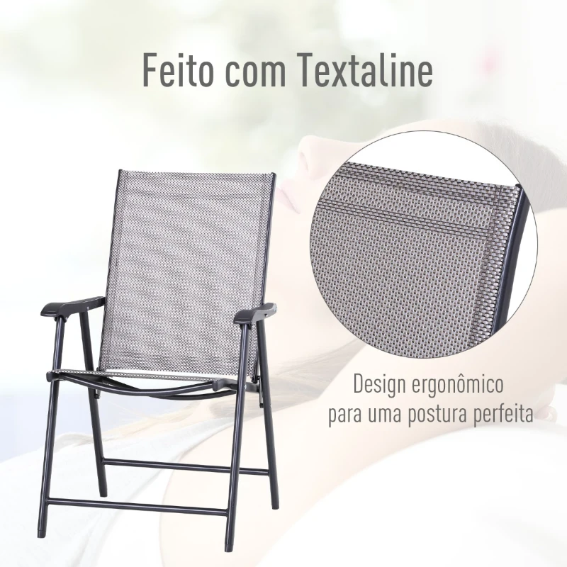Outsunny Conjunto de 2 cadeiras dobráveis Com apoio de braços para varanda Jardim Terraço Carga 100kg 58x64x94 cm Cinza