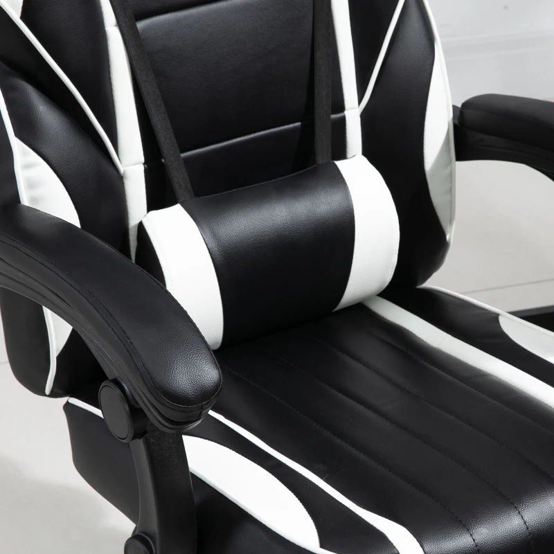 Vinsetto Cadeira gaming para escritório giratório reclinável até 135 ° com encosto alto Apoio de braço ajustável Assento acolchoado 64x69x119-129 cm Branco e Preto