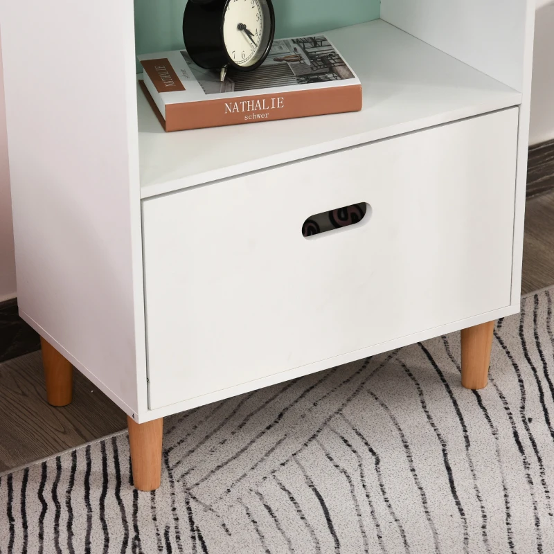 HOMCOM Estante Infantil de madeira com 4 prateleiras 1 gaveta compacta 50x30x142 cm Branco