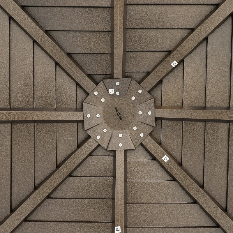 Outsunny Pérgola de Jardim 3x3 com 4 Cortinas Laterais 4 Telas Mosquiteiras e Gancho para Candeeiro Pérgola de Alumínio para Exterior Pátio Festas Marrom